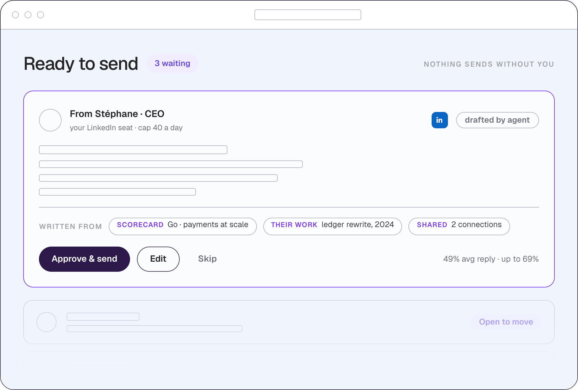Messages drafted by the agents, waiting for your approval before they send